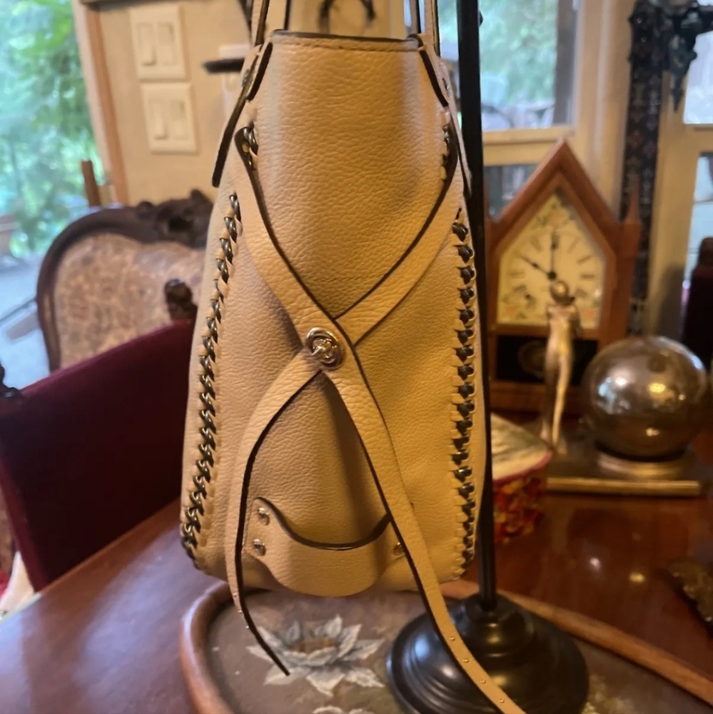 Coach Tatum Whiplash Chain Beechwood Leather Tote Bag Gem